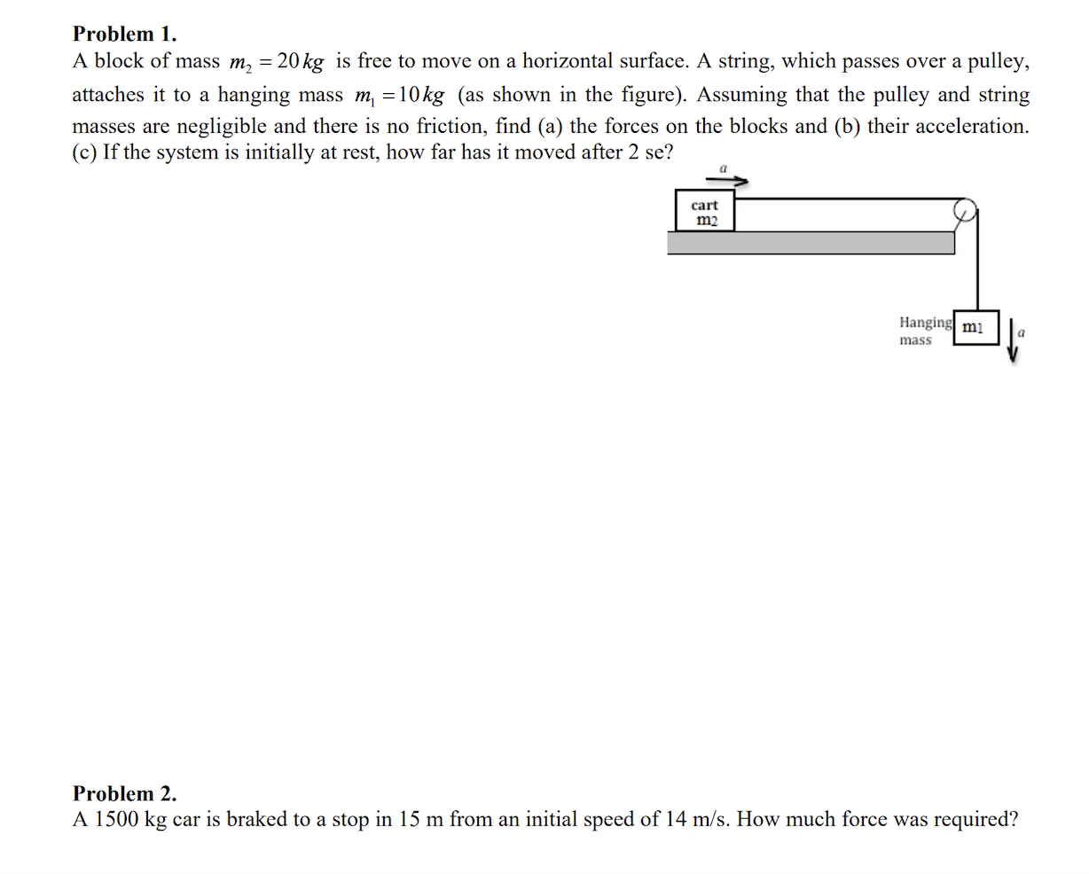 Solved = Problem 1. A Block Of Mass M2 = 20 Kg Is Free To | Chegg.com