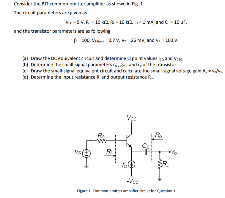 Solved Consider the BJT common-emitter amplifier as shown in | Chegg.com