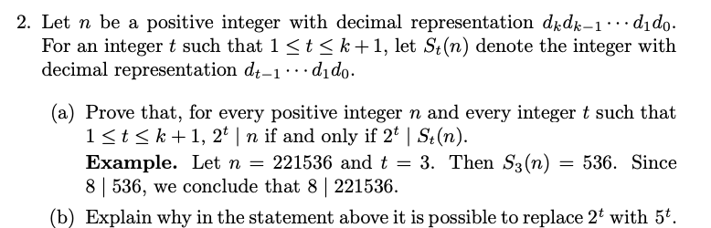 Solved 2. Let n be a positive integer with decimal | Chegg.com