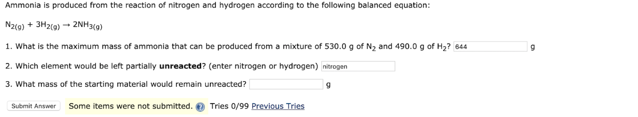 Solved Ammonia is produced from the reaction of nitrogen and | Chegg.com