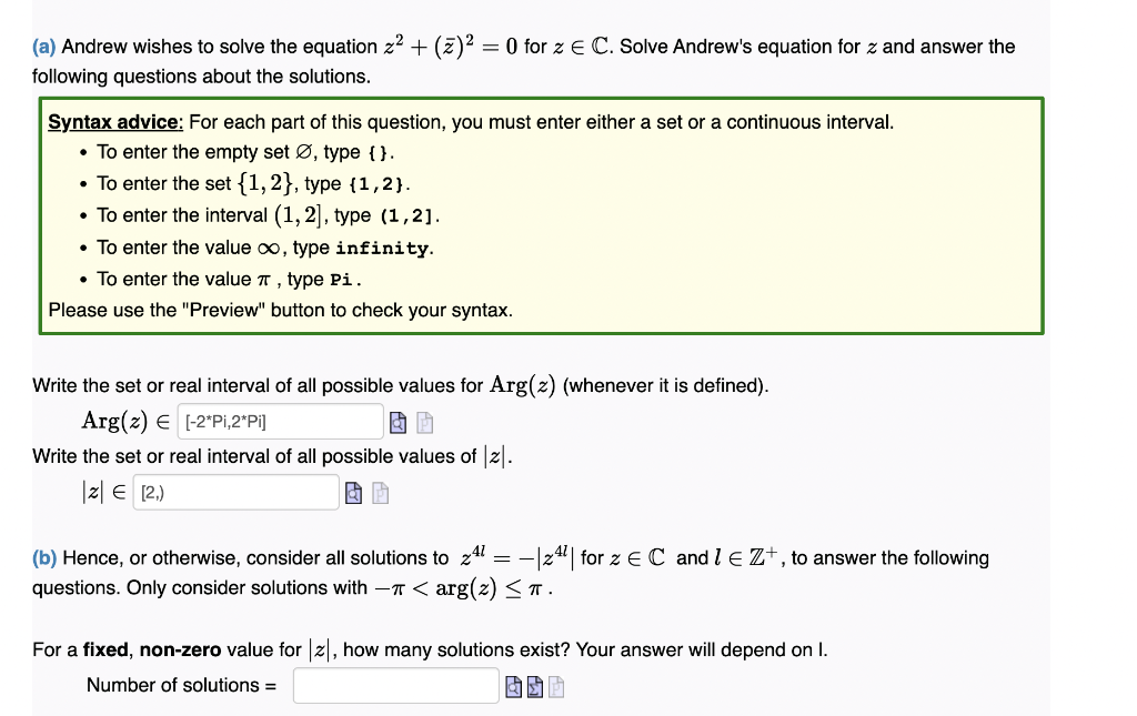 Solved (a) Andrew wishes to solve the equation z² + (z)² = 0 | Chegg.com