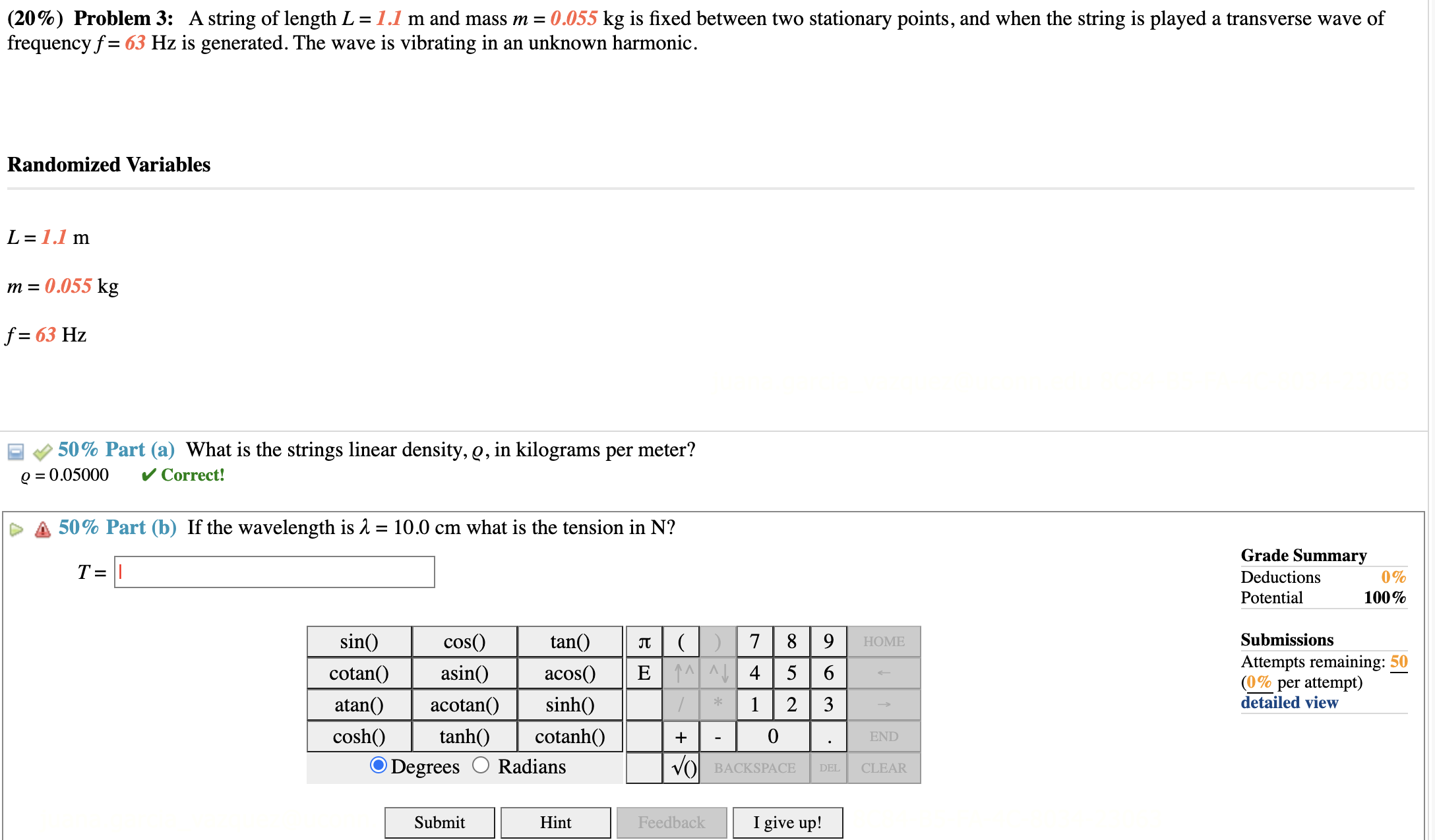 (20\%) Problem 3: A string of length L=1.1 m and mass | Chegg.com