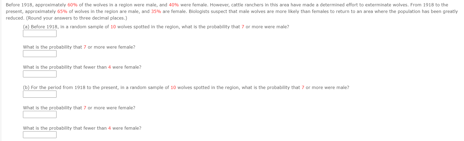 Solved Before 1918, approximately 60% of the wolves in a | Chegg.com