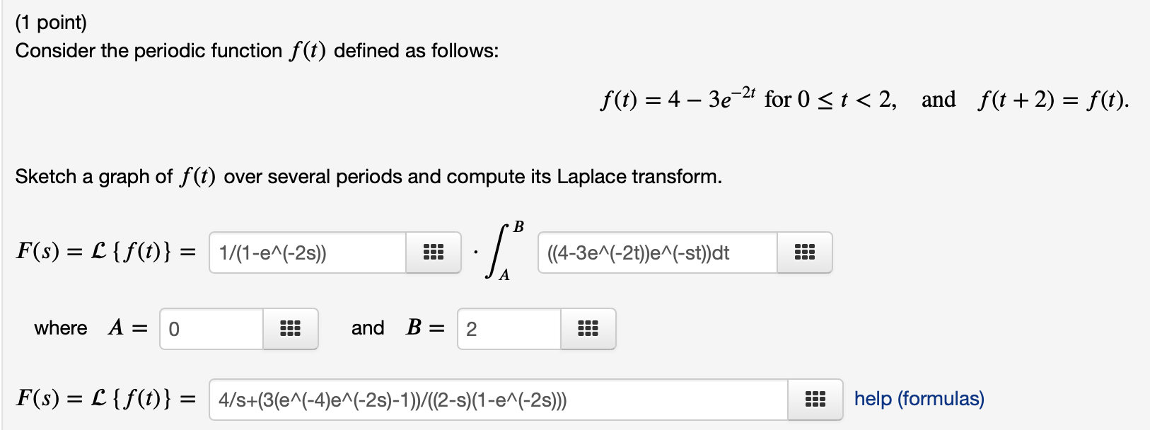 Solved (1 point) Consider the periodic function f(t) defined | Chegg.com