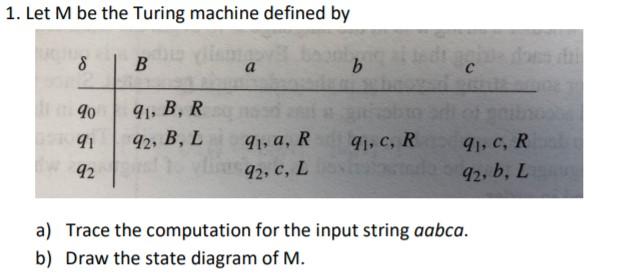 Solved 1. Let M be the Turing machine defined by 8 8 B a b с | Chegg.com