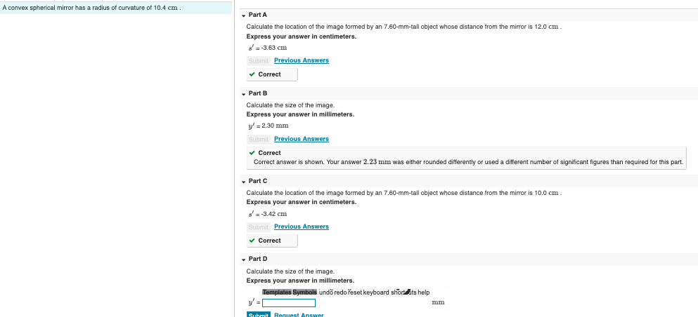 Solved Part E Calculate the location of the image formed by | Chegg.com