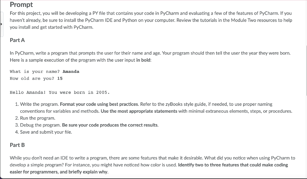 Solved Prompt For this project, you will be developing a PY | Chegg.com
