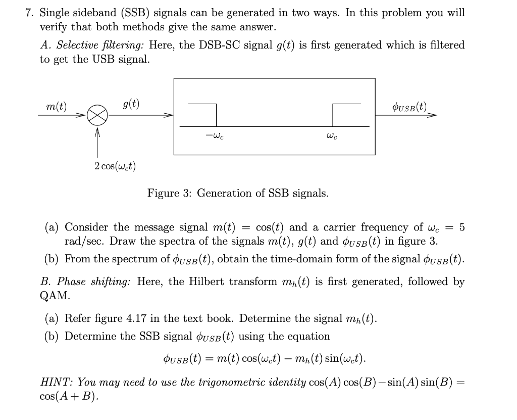 Solved 7. Single Sideband (SSB) Signals Can Be Generated In | Chegg.com