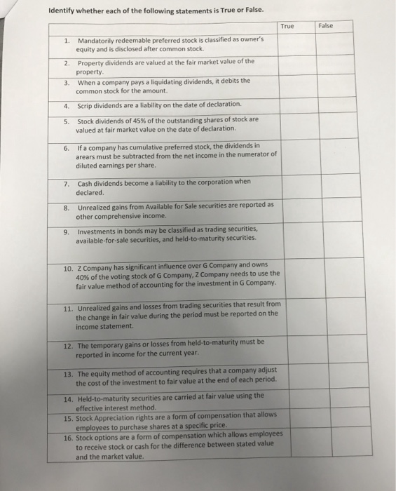 Solved Identify whether each of the following statements is | Chegg.com