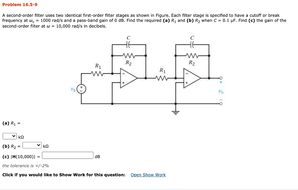 Solved Problem 16.5-9 A second-order filter uses two | Chegg.com