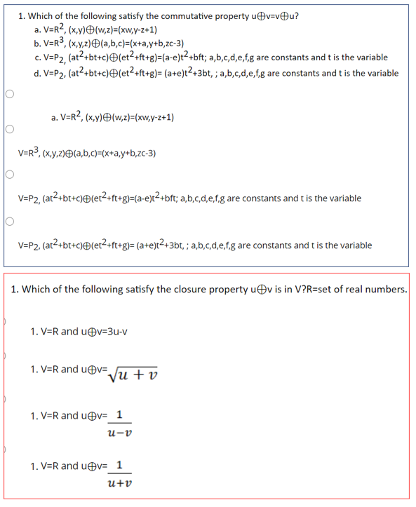 Solved 1 Which Of The Following Satisfy The Commutative Chegg Com