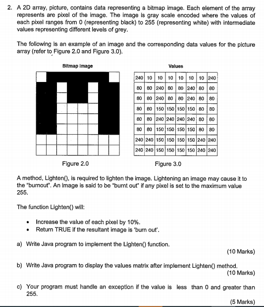 Solved 2. A 2D Array, Picture, Contains Data Representing A | Chegg.com