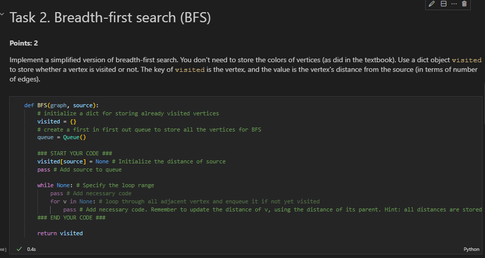 Solved 40] Task 2. Breadth-first search (BFS) Points: 2 | Chegg.com