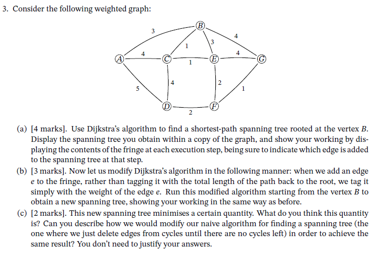 Solved 3. Consider the following weighted graph: B 3 4 3 4 | Chegg.com