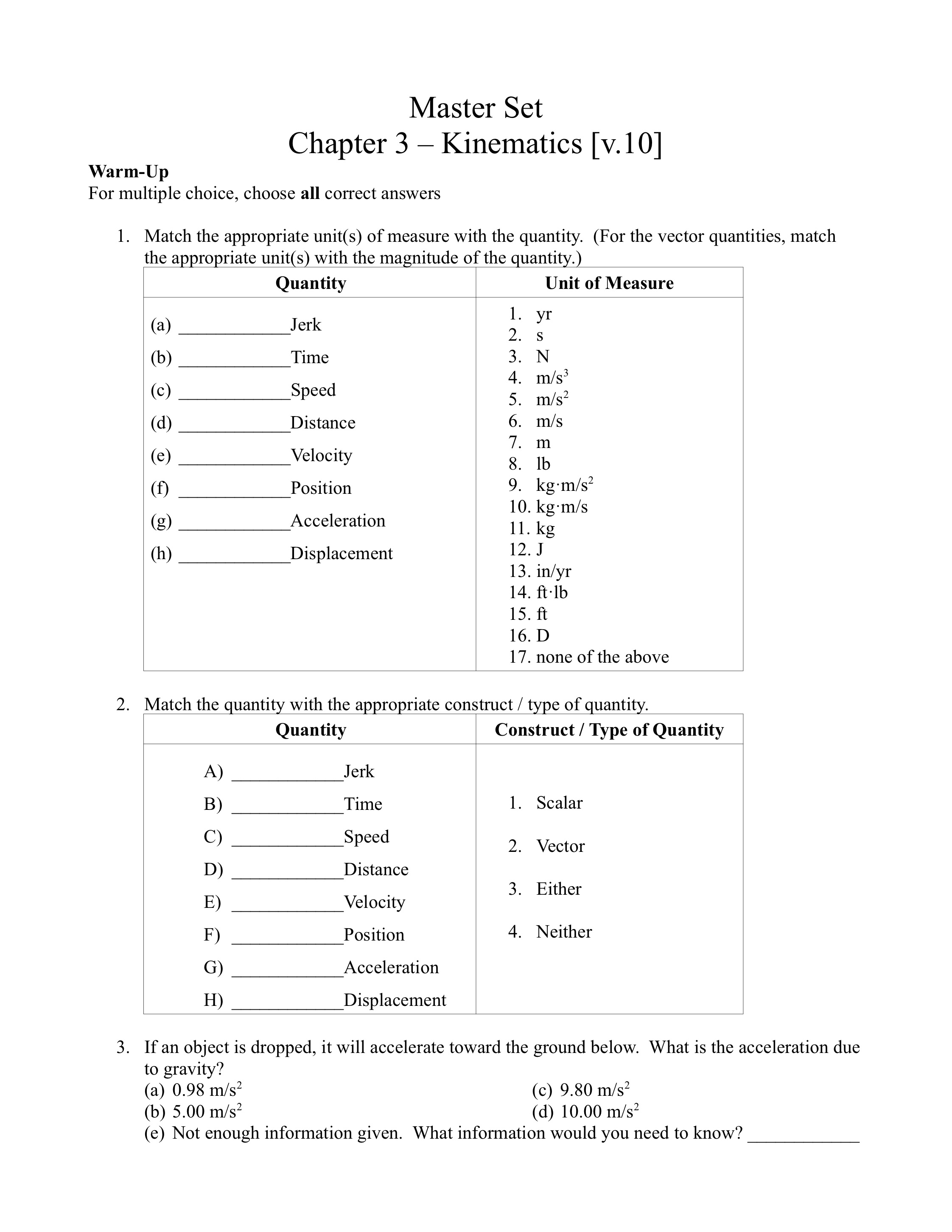 Solved 1. Match the appropriate unit(s) of measure with the | Chegg.com