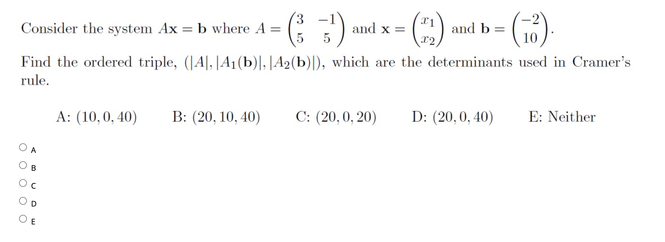 Solved Consider The System Ax=b Where A=(35−15) And X=(x1x2) | Chegg.com