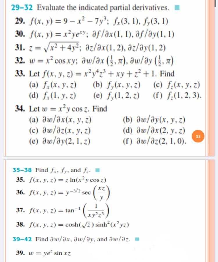 Solved 29-32 Evaluate the indicated partial derivatives. 29. | Chegg.com