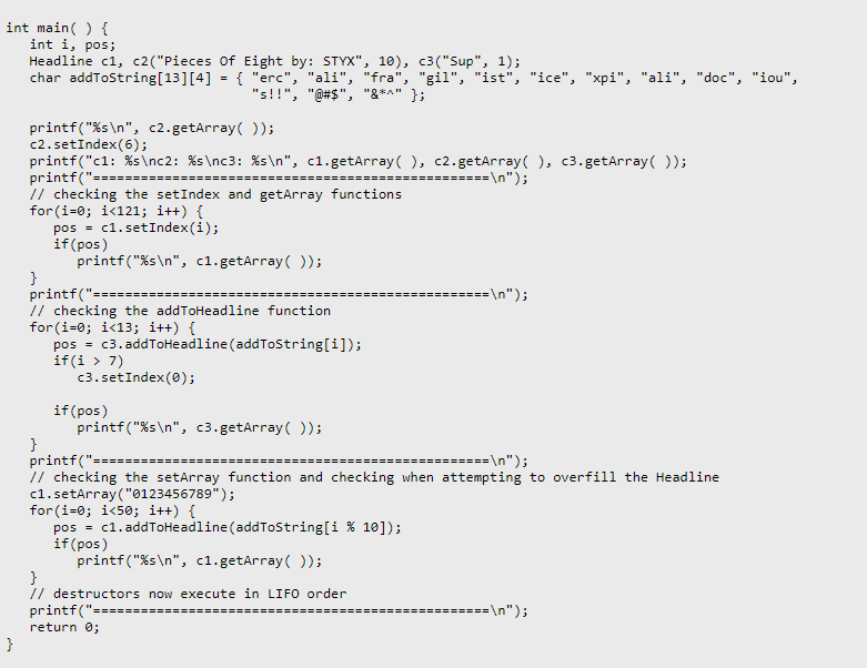 Solved SPECIFICATIONS : -reate a C++ class called a | Chegg.com