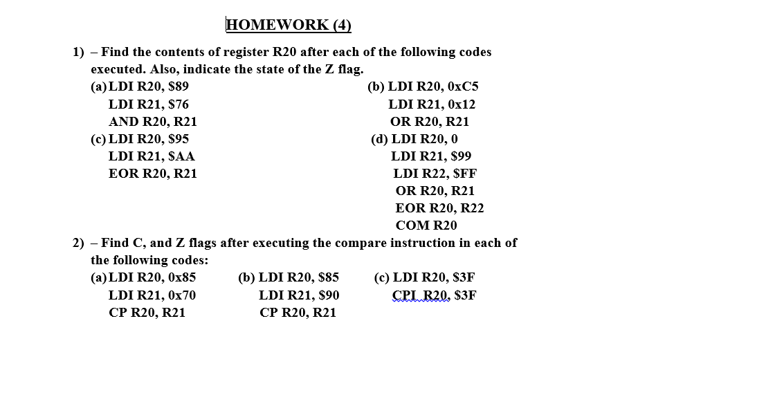 Solved HOMEWORK (4) 1) – Find the contents of register R20 | Chegg.com