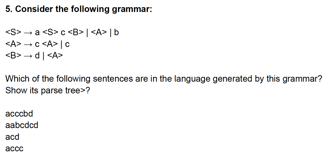 Solved 5. Consider The Following Grammar: | Chegg.com