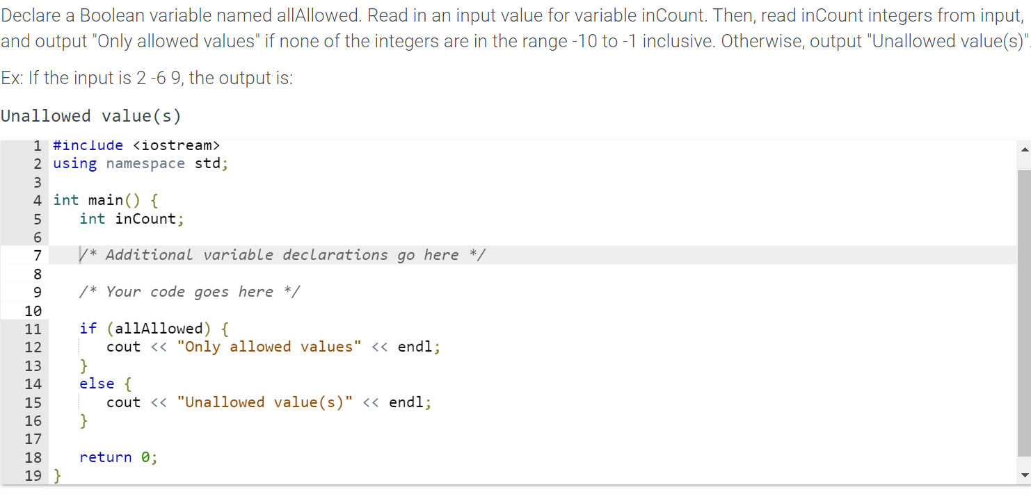 Solved Declare a Boolean variable named allAllowed. Read in | Chegg.com