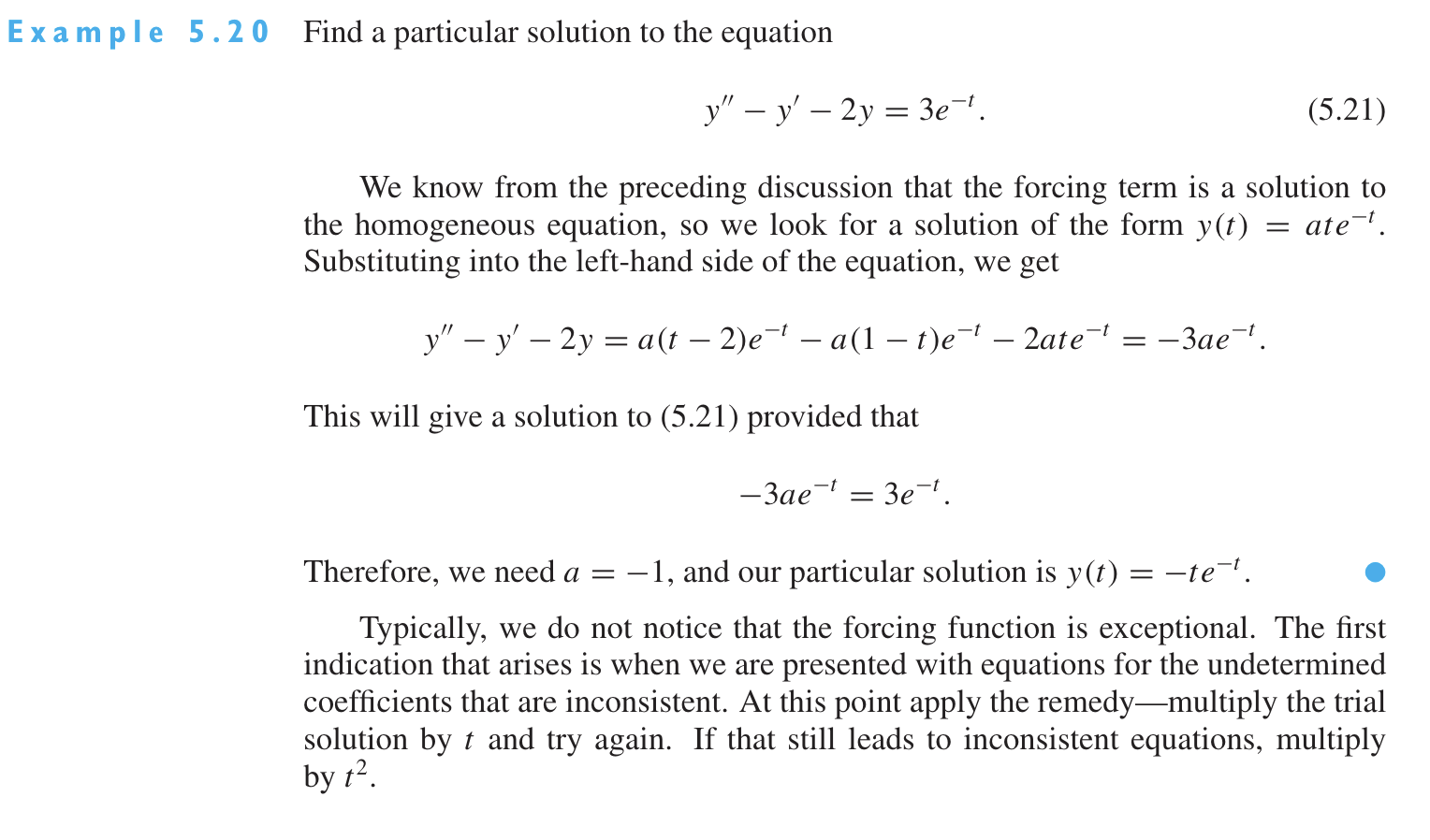 Example 5.20 Find a particular solution to the | Chegg.com