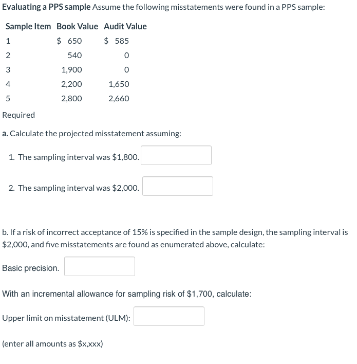 Solved Evaluating A Pps Sample Assume The Following Chegg Com