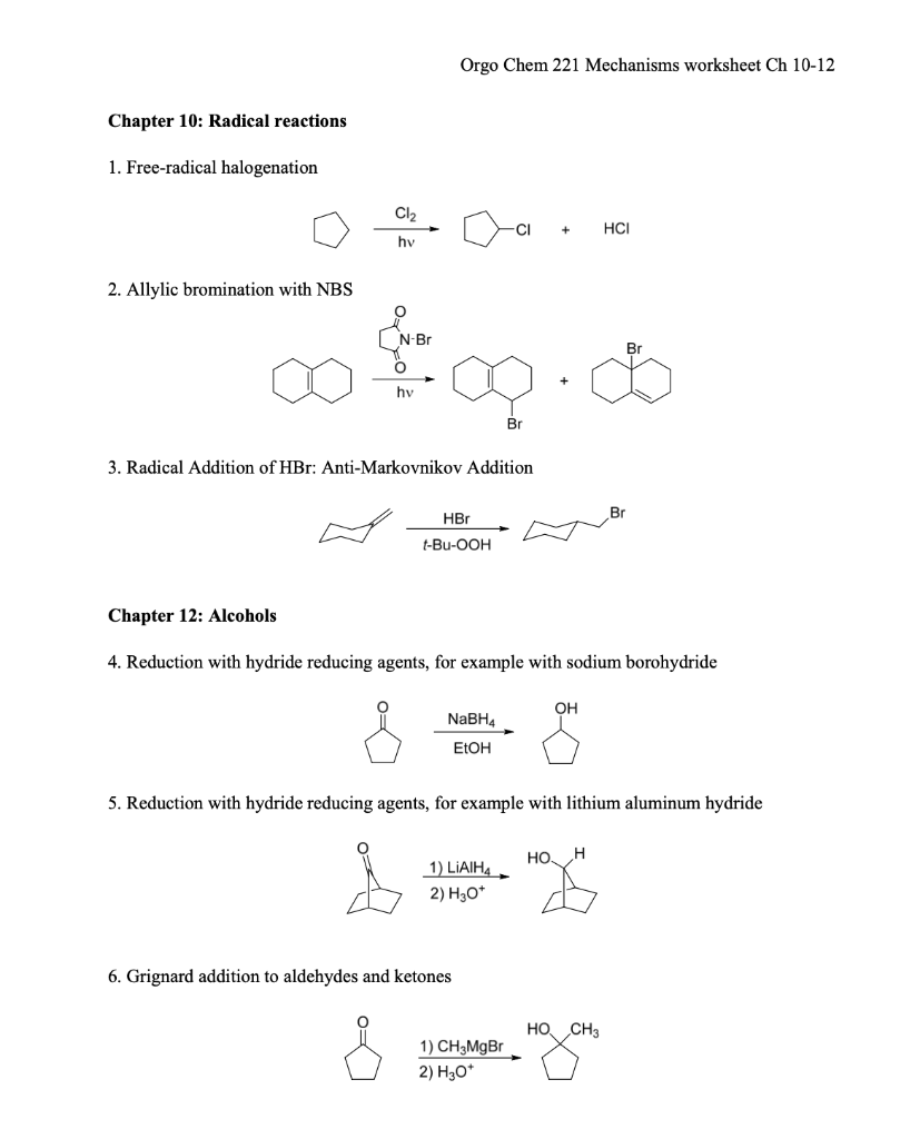 Solved Orgo Chem 221 Mechanisms worksheet Ch 10-12 Chapter | Chegg.com