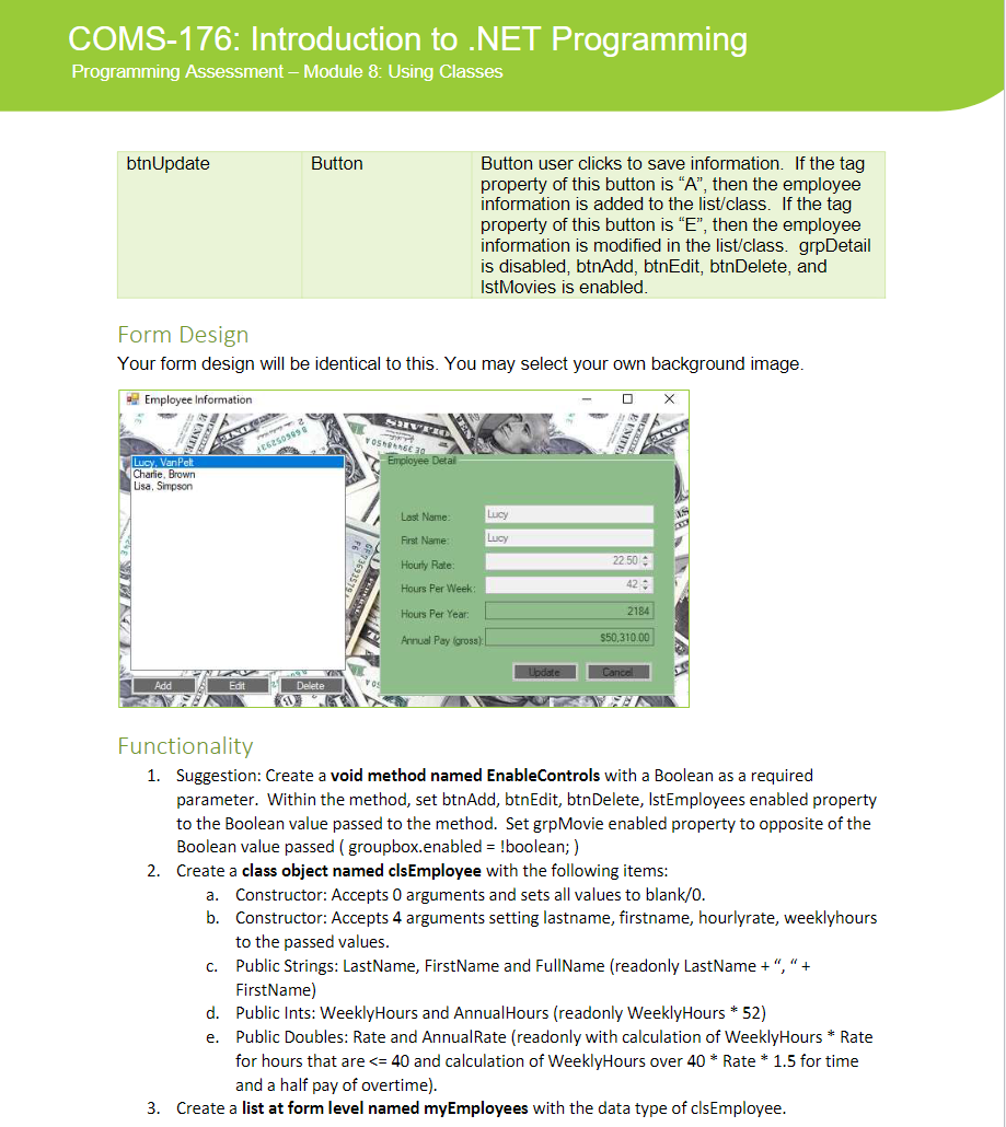 Solved Programming Assessment - Module 8: Using Classes | Chegg.com