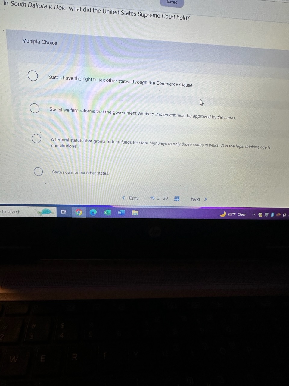 Solved In South Dakota v. Dole, what did the United States