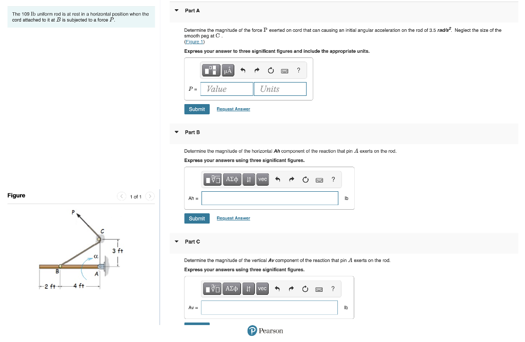 Solved The 109 lb uniform rod is at rest in a horizontal | Chegg.com