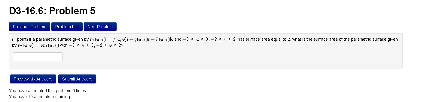 Solved 1 Point If A Parametric Surface Given By R1 U V Chegg Com