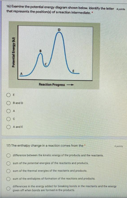 Solved 16) Examine The Potential Energy Diagram Shown Below. | Chegg.com