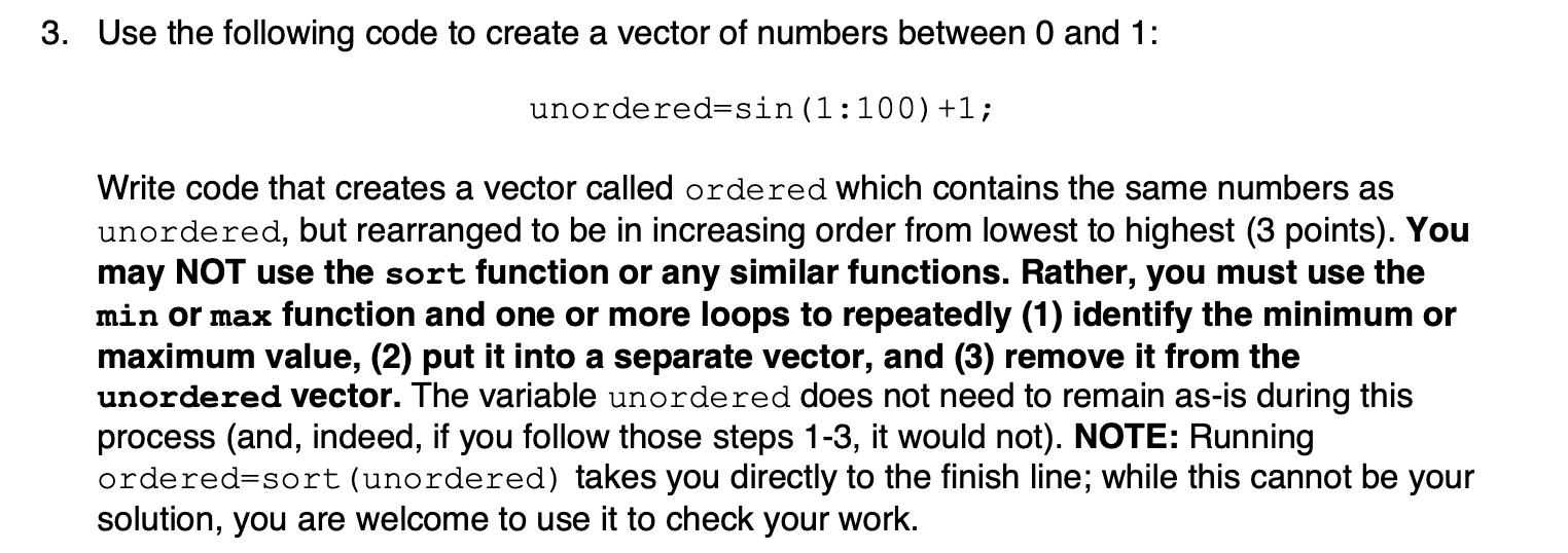 Solved 3. Use the following code to create a vector of | Chegg.com