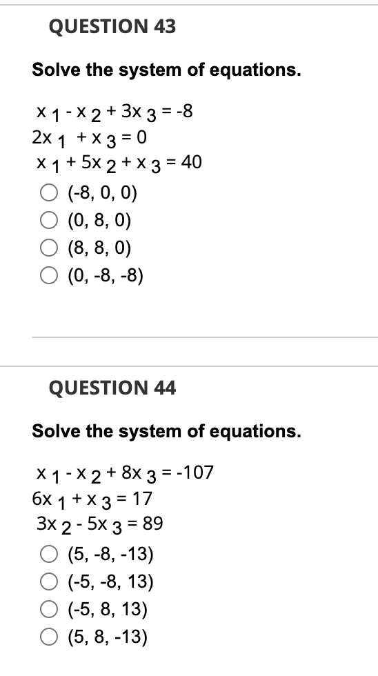 Solved QUESTION 43 Solve the system of equations. - = + X | Chegg.com