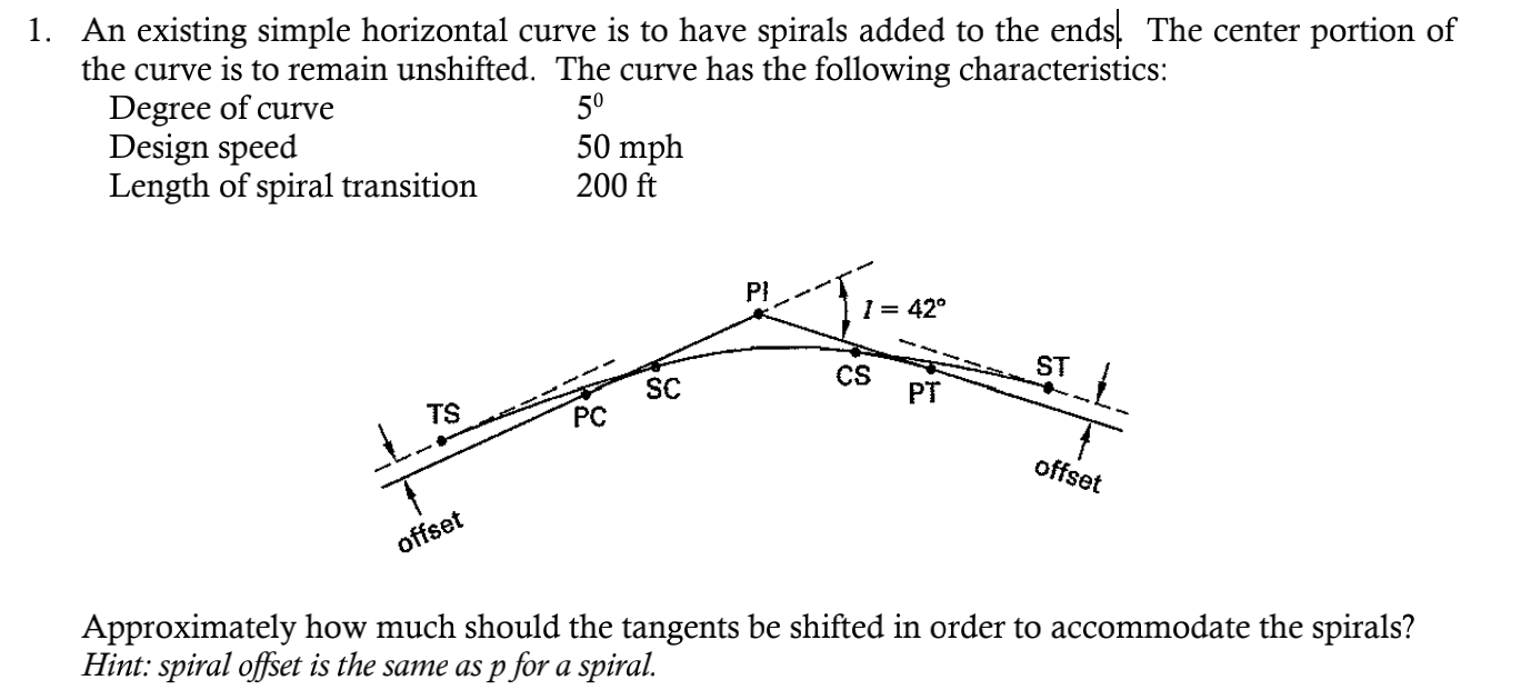 Solved 1. An existing simple horizontal curve is to have | Chegg.com