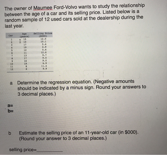 Solved The Owner Of Maumee Ford-Volvo Wants To Study The | Chegg.com