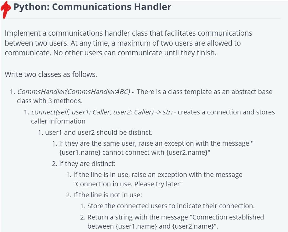 Solved Python: Communications Handler Implement a | Chegg.com