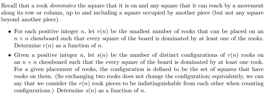Solved Recall that a rook dominates the square that it is on | Chegg.com