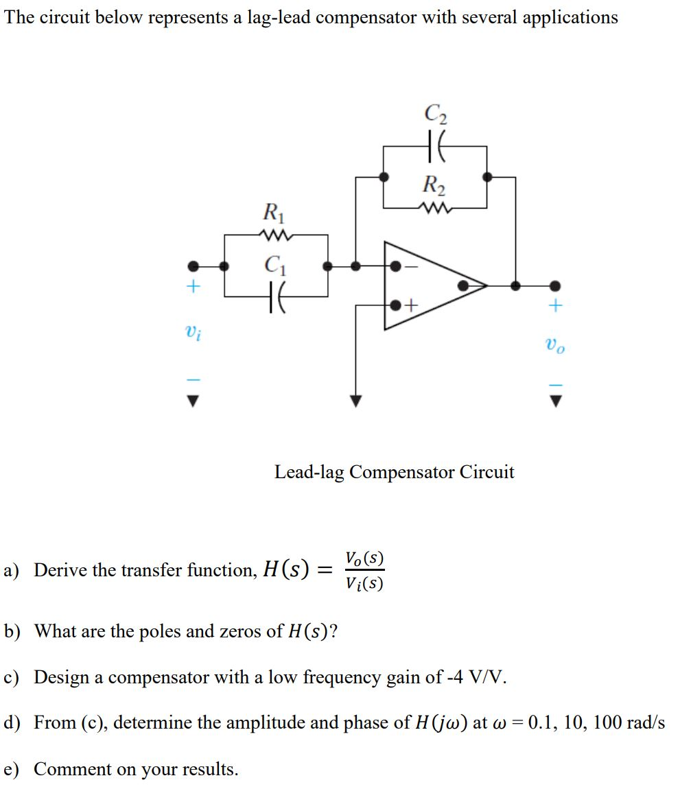 Solved The Circuit Below Represents A Lag-lead Compensator | Chegg.com