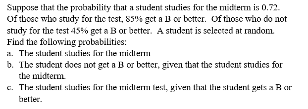 Solved Suppose that the probability that a student studies | Chegg.com