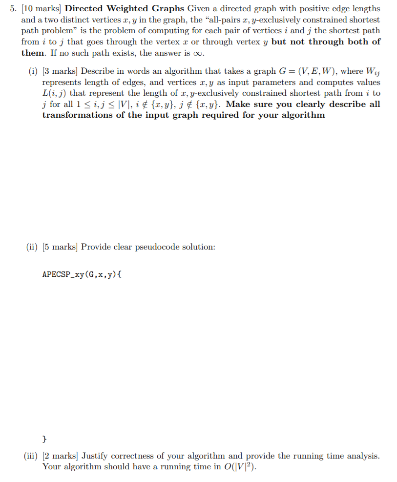 Solved 5. [10 marks) Directed Weighted Graphs Given a | Chegg.com