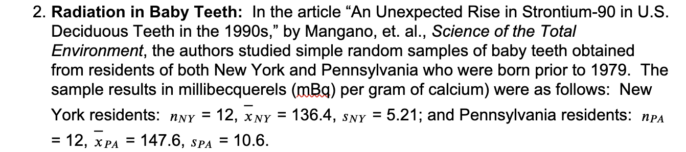 Solved 2. Radiation in Baby Teeth: In the article “An | Chegg.com