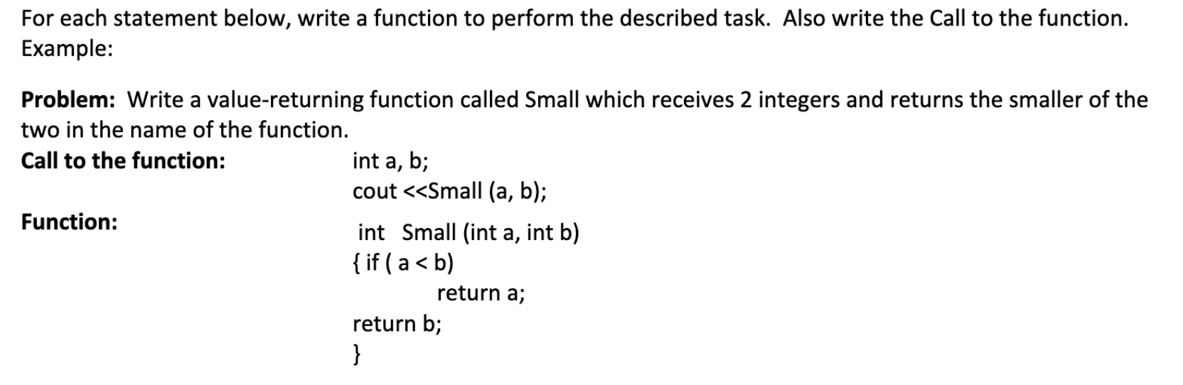 Solved For each statement below, write a function to perform | Chegg.com