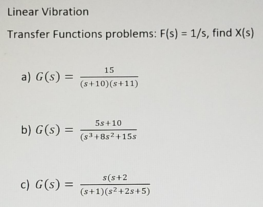Solved Linear Vibration Transfer Functions problems: F(s) = | Chegg.com