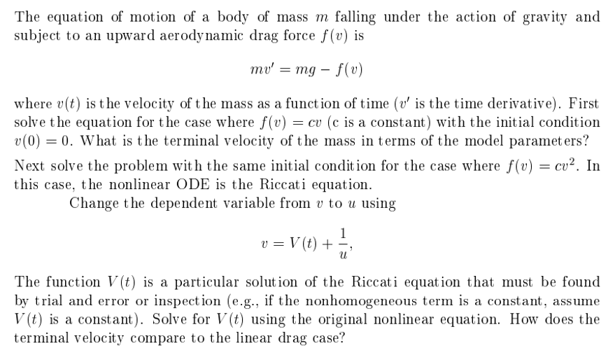 Solved The equation of motion of a body of mass m falling | Chegg.com