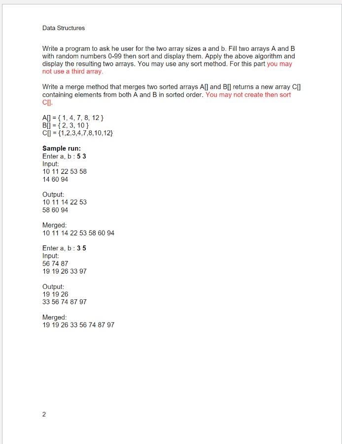 Solved Given Two Sorted Arrays, A[] And B[] Of Size A And B | Chegg.com