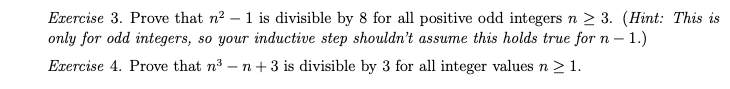 Solved Exercise 3. Prove That N2 – 1 Is Divisible By 8 For | Chegg.com