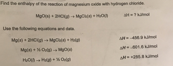 Solved Find the enthalpy of the reaction of magnesium oxide | Chegg.com