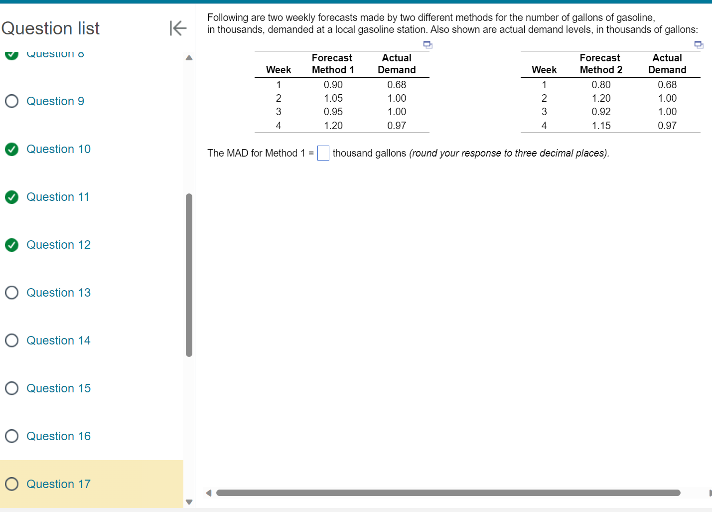 Solved restion list vuesiloil Question 9 Question 10 | Chegg.com